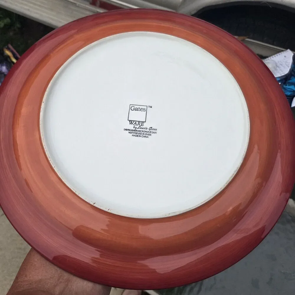 ​Gates Ware Laurie Gates Ceramic Round Platter 15 Inch Pumpkin Vine Red Orange​